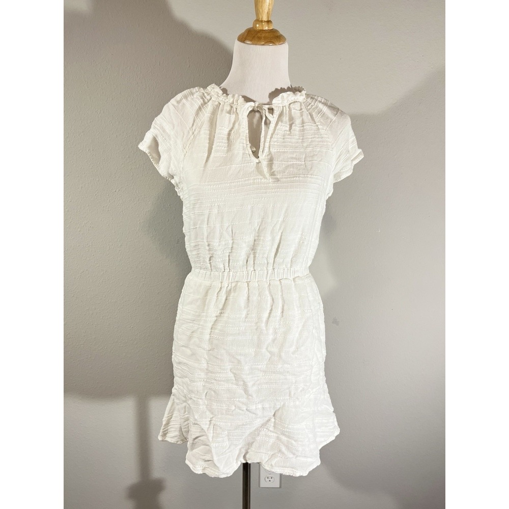 Cloth Stone White Short Sleeve Mini Dress Size S Ruffle Neck Classic Beach NWOT